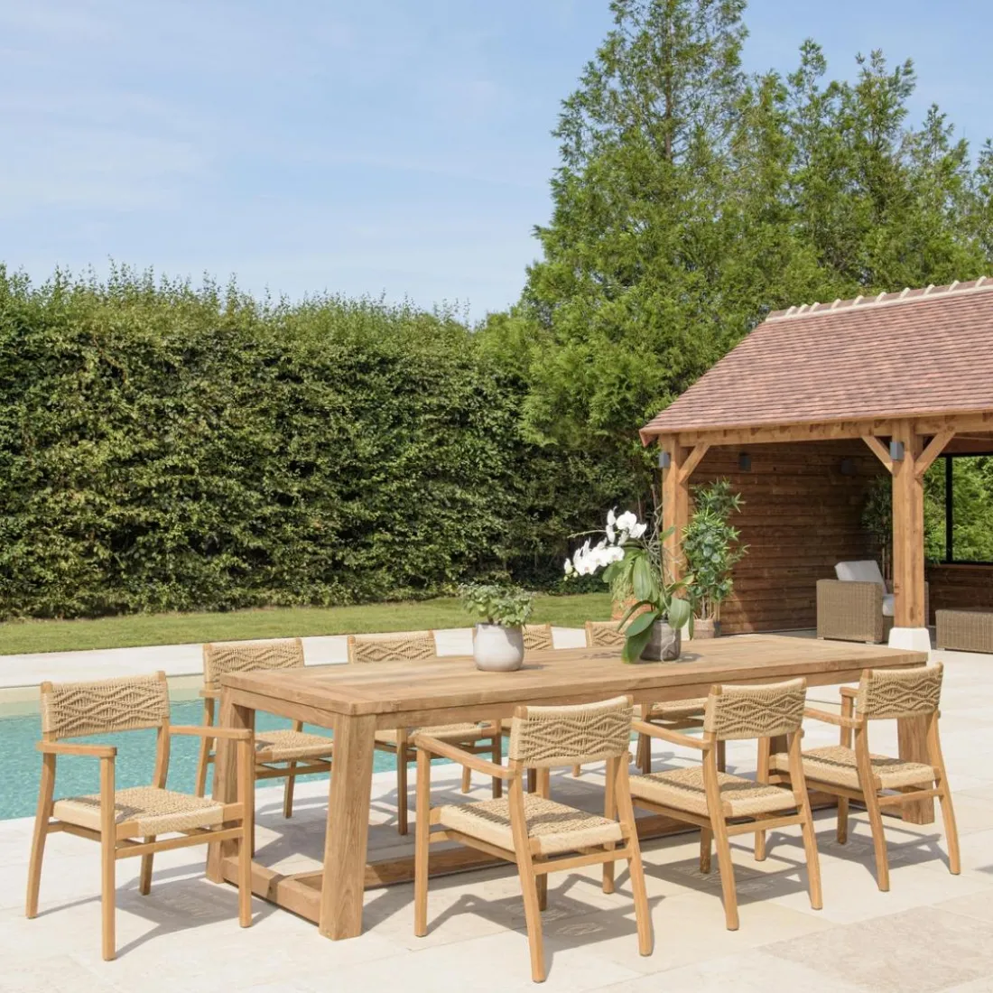 Lot n°3 Salon de jardin teck recyclé rotin synthétique 8 à 10 personnes VALERIA