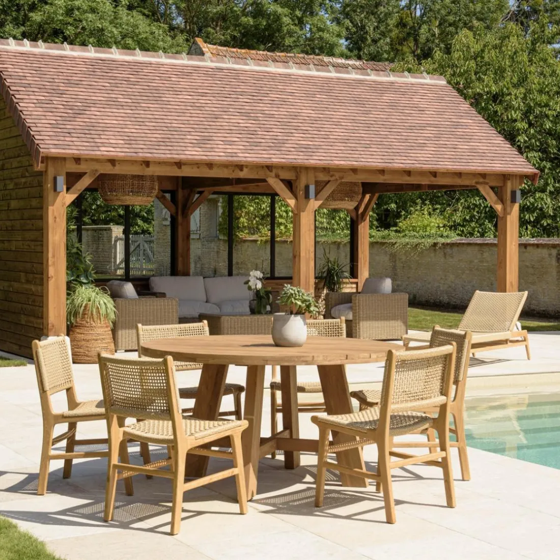 Lot n°24 Salon de jardin teck recyclé rotin synthétique 6 personnes VALERIA