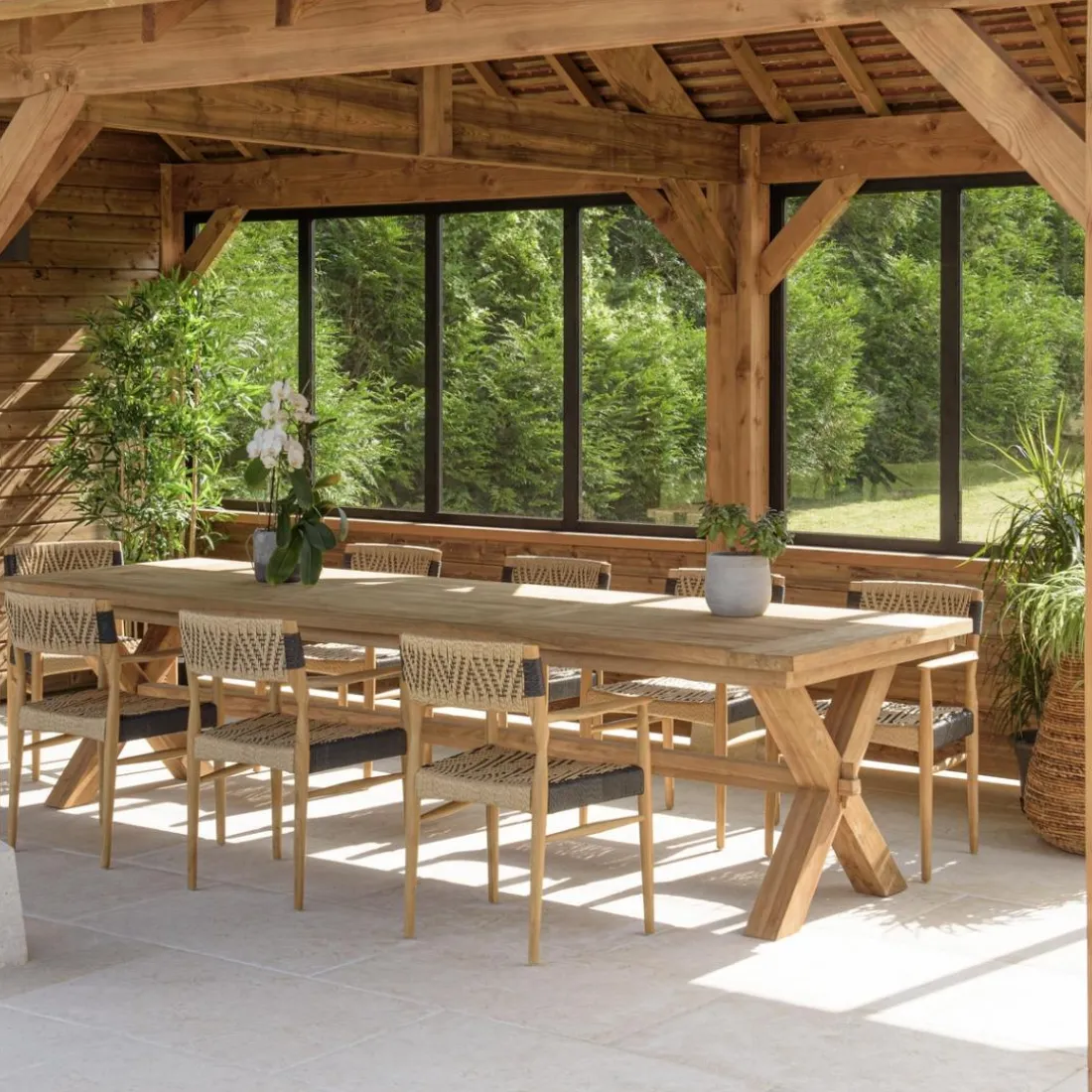 Lot n°7 Salon de jardin teck recyclé rotin synthétique 8 à 10 personnes VALERIA