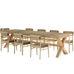 Lot n°7 Salon de jardin teck recyclé rotin synthétique 8 à 10 personnes VALERIA