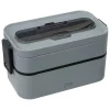 Lunch box double compartiments avec couverts - gris