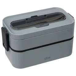 Lunch box double compartiments avec couverts - gris