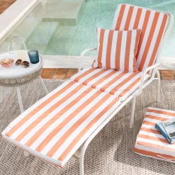Matelas de sol en polyester PORNIC bain de soleil, rayé terracotta