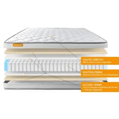 Matelas Ressorts ensaches Memo Spring 3 zones de confort MAXI epaisseur
