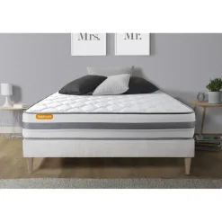 Matelas sommier kit blanc Memo Spring Ressorts ensaches MAXI épaisseur