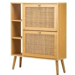 Meuble à chaussures en rotin 2 tiroirs marron