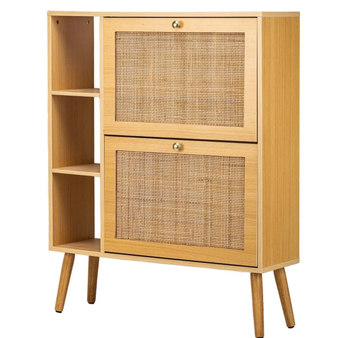 Meuble à chaussures en rotin 2 tiroirs marron