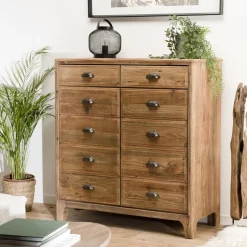 Meuble ANDRIAN 2 Tiroirs 2 Portes Avec Deco Faux Tiroirs Bois Pin Recyclé