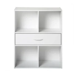 Meuble banc à 4 cases avec 1 tiroir en bois Blanc