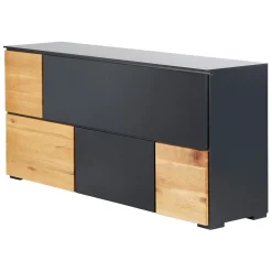 Meuble bas 5 portes chêne naturel et laqué anthracite