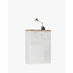 Meuble de bureau bas 2 portes 2 étagères avec serrure à clé poigné métal EASY