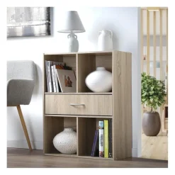Meuble de rangement à 4 cases avec 1 tiroir Beige