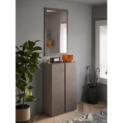 Meuble de rangement 2 portes Ferrare avec 5 étageres reglables coloris bronze et chêne L70xH111