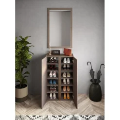 Meuble de rangement 2 portes Ferrare avec 5 étageres reglables coloris bronze et chêne L70xH111