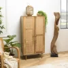 Meuble haut marron 2 portes bois de manguier cannage naturel ISA
