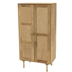 Meuble haut marron 2 portes bois de manguier cannage naturel ISA