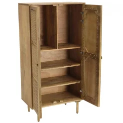 Meuble haut marron 2 portes bois de manguier cannage naturel ISA
