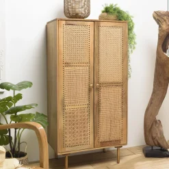 Meuble haut marron 2 portes bois de manguier cannage naturel ISA