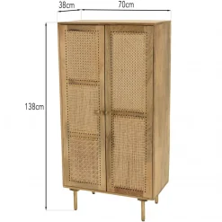 Meuble haut marron 2 portes bois de manguier cannage naturel ISA