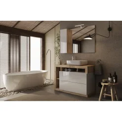 Meuble salle de bain Ancona sur pieds 2 Tiroirs 3 niches vasque à poser