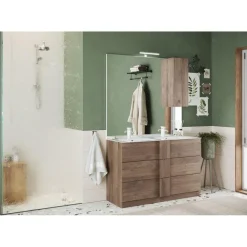 Meuble salle de bain Jessie 3 tiroirs et double vasque integrée 120 cm
