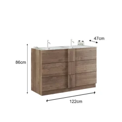 Meuble salle de bain Jessie 3 tiroirs et double vasque integrée 120 cm