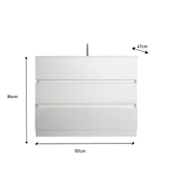 Meuble salle de bain Sienna sur pieds 3 tiroirs vasque integrée en céramique