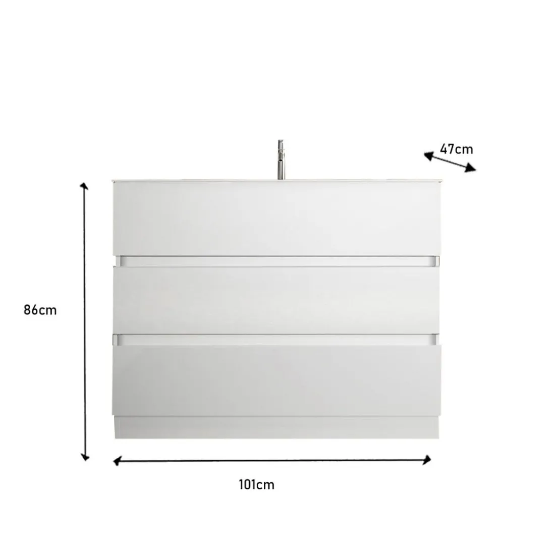 Meuble salle de bain Sienna sur pieds 3 tiroirs vasque integrée en céramique