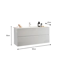 Meuble salle de bain Sienna 2 tiroirs avec vasque integrée en céramique blanc