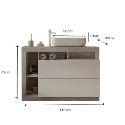 Meuble salle de bain sur pieds Ancona 2 Tiroirs 3 niches vasque à poser 110 cm