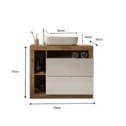 Meuble salle de bain sur pieds Ancona 2 Tiroirs 3 niches avec vasque à poser 78 cm