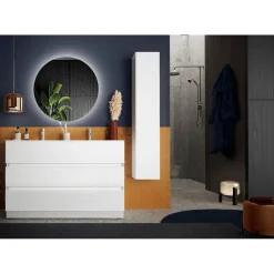 Meuble salle de bain sur pieds Sienna laqué brillant blanc 120 cm