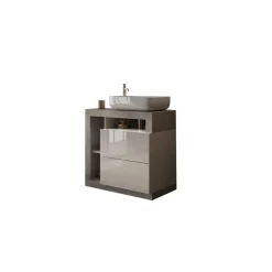 Meuble salle de bain sur pieds Ancona coloris Béton 2 Tiroirs 3 niches 78 cm
