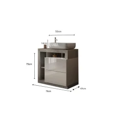 Meuble salle de bain sur pieds Ancona coloris Béton 2 Tiroirs 3 niches 78 cm