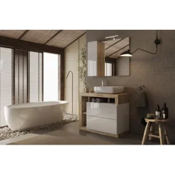 Meuble salle de bain sur pieds Ancona 2 Tiroirs 3 niches