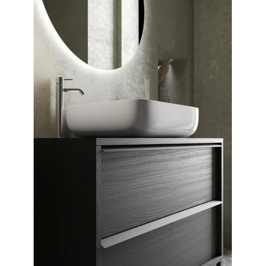 Meuble salle de bain sur pieds coloris Frêne Noir