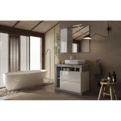 Meuble salle de bain sur pieds coloris Béton 92 cm Ancona