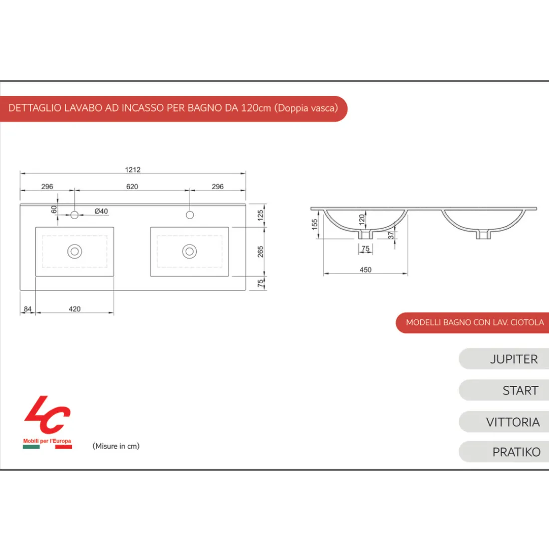 Meuble salle de bain suspendu 2 tiroirs et double vasque integrée en céramique
