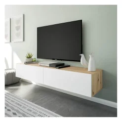 Meuble suspendu 2 abattants et 2 niches de rangement en bois Blanc Fabrication Espagne