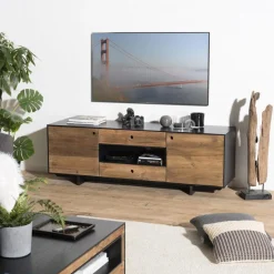 Meuble TV 2 portes 2 tiroirs 1 niche Pin recyclé DANIDO