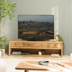Meuble TV 4 tiroirs 1 niche bois pin recyclé SANDY