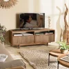 Meuble TV 2 tiroirs 2 niches en bois de teck recyclé