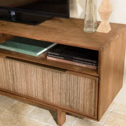 Meuble TV 2 tiroirs 2 niches en bois de teck recyclé