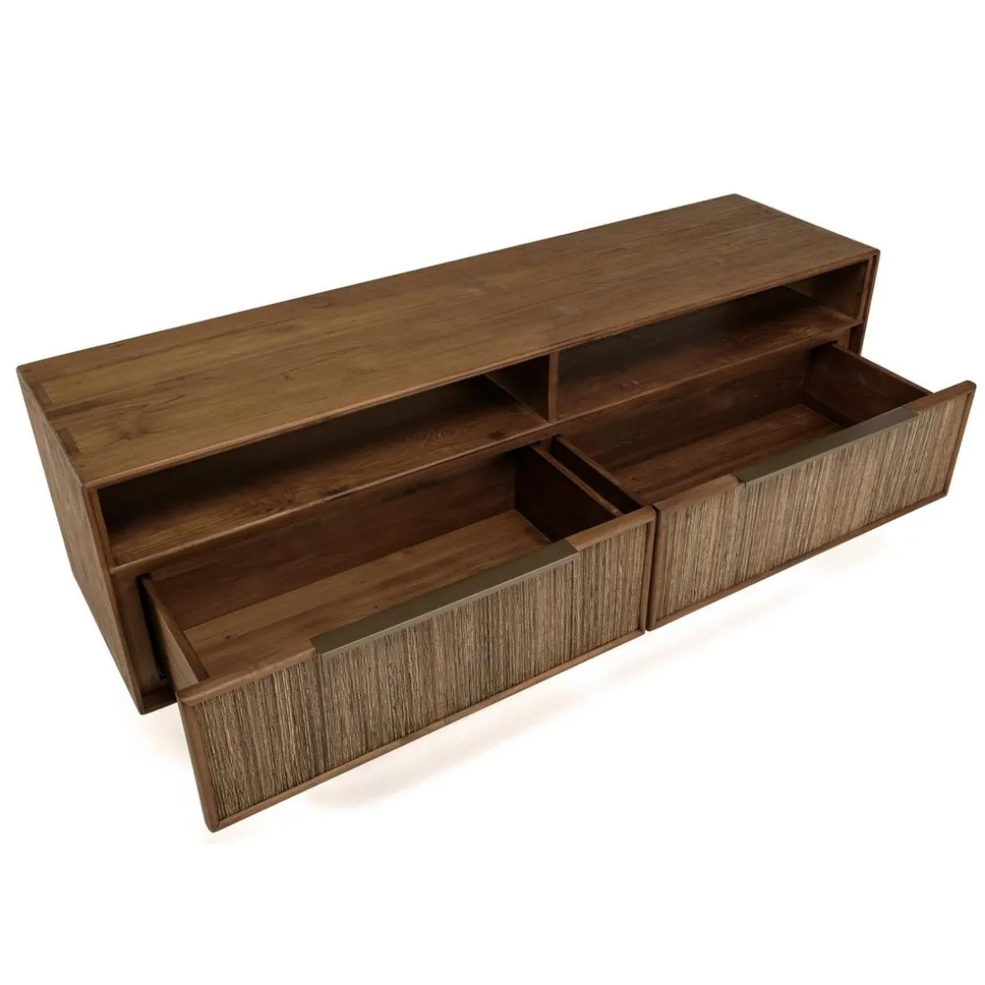 Meuble TV 2 tiroirs 2 niches en bois de teck recyclé