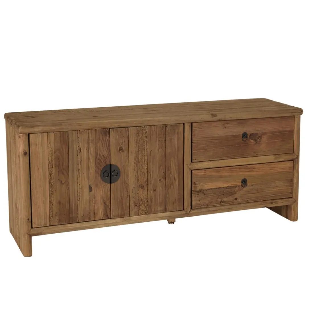 Meuble TV 2 tiroirs 2 portes bois pin recyclé SANDY