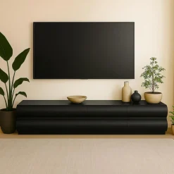 Meuble tv 8 tiroirs arrondis Mezade Bois Noir