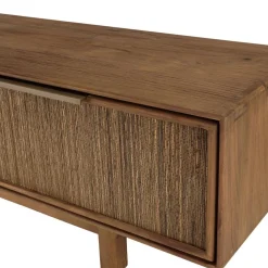 Meuble TV 2 tiroirs en bois teck recyclé et tissage naturel