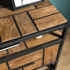 Meuble TV ALIDA 3 Tiroirs 1 Étagère Bois Teck Recyclé Et Métal