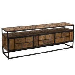 Meuble TV ALIDA 3 Tiroirs 1 Étagère Bois Teck Recyclé Et Métal