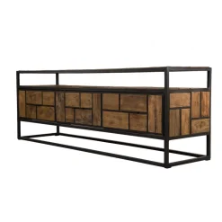 Meuble TV ALIDA 3 Tiroirs 1 Étagère Bois Teck Recyclé Et Métal